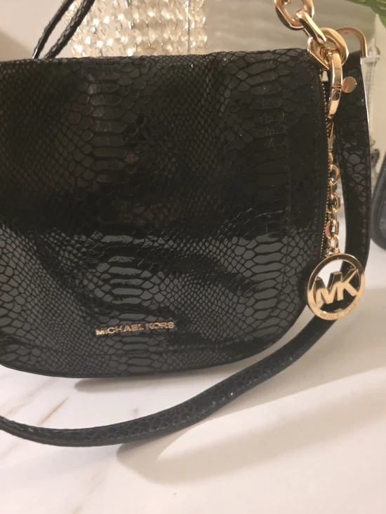 Michael Kors Black Snake-Embossed Leather Shoulder Bag - Picture 14 of 14